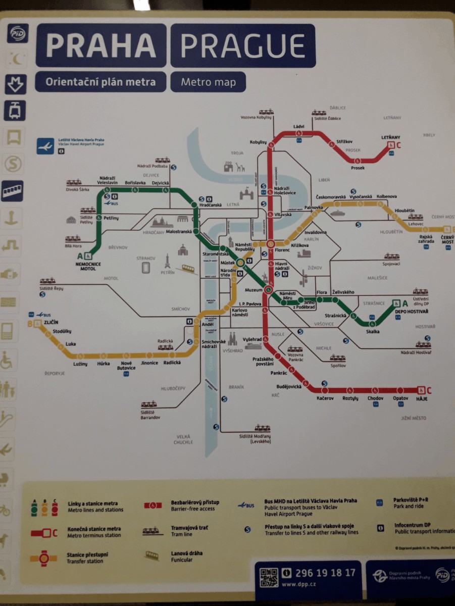 3 Líneas de Metro de Praga - Mapa