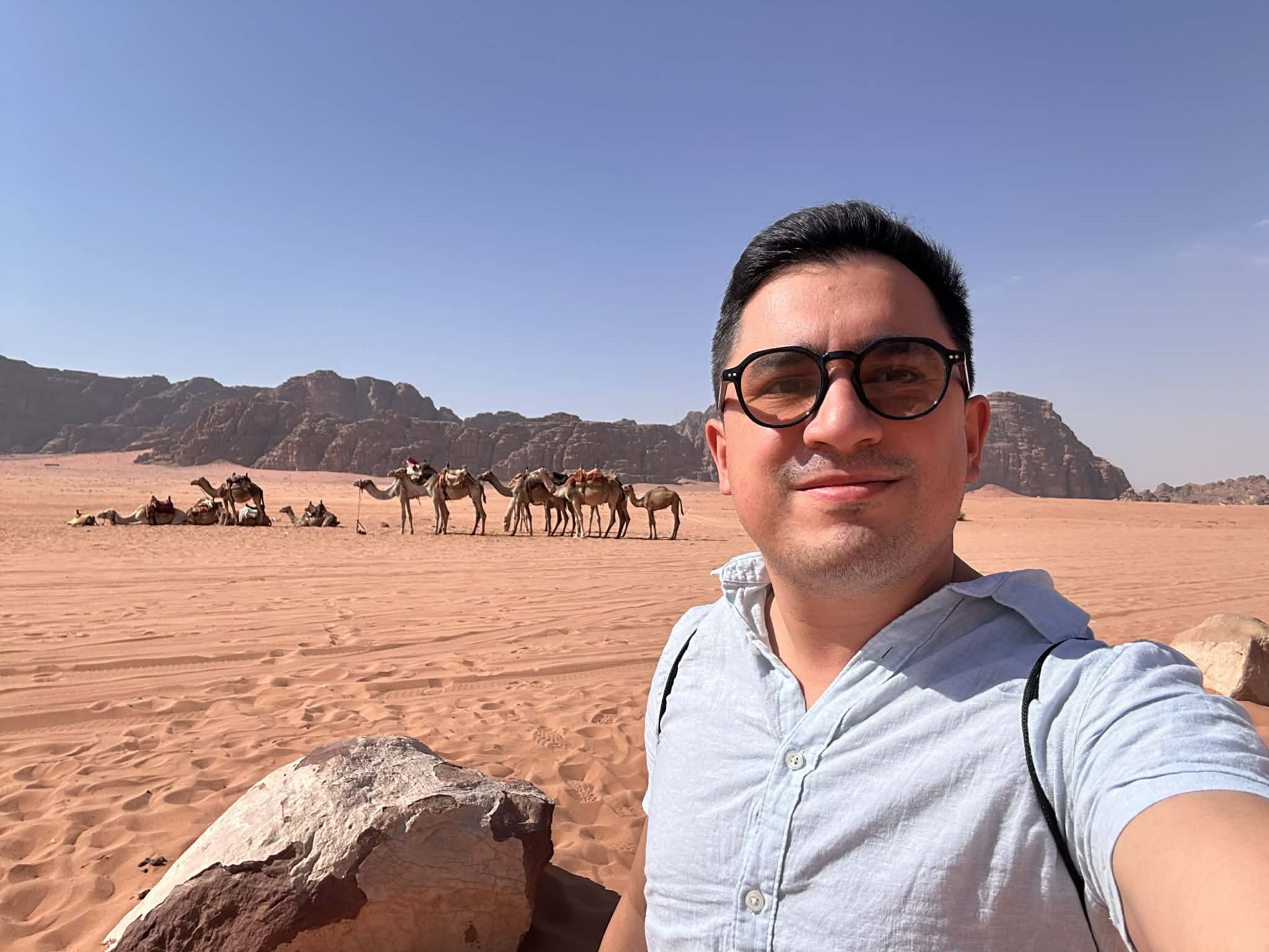 Camellos en el valle de la luna en Jordania